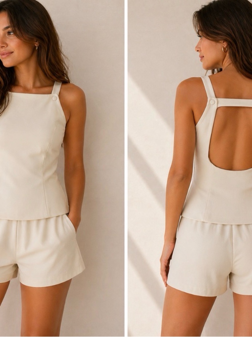 Zara Cream Open-Back Tank & Shorts Sleep Set